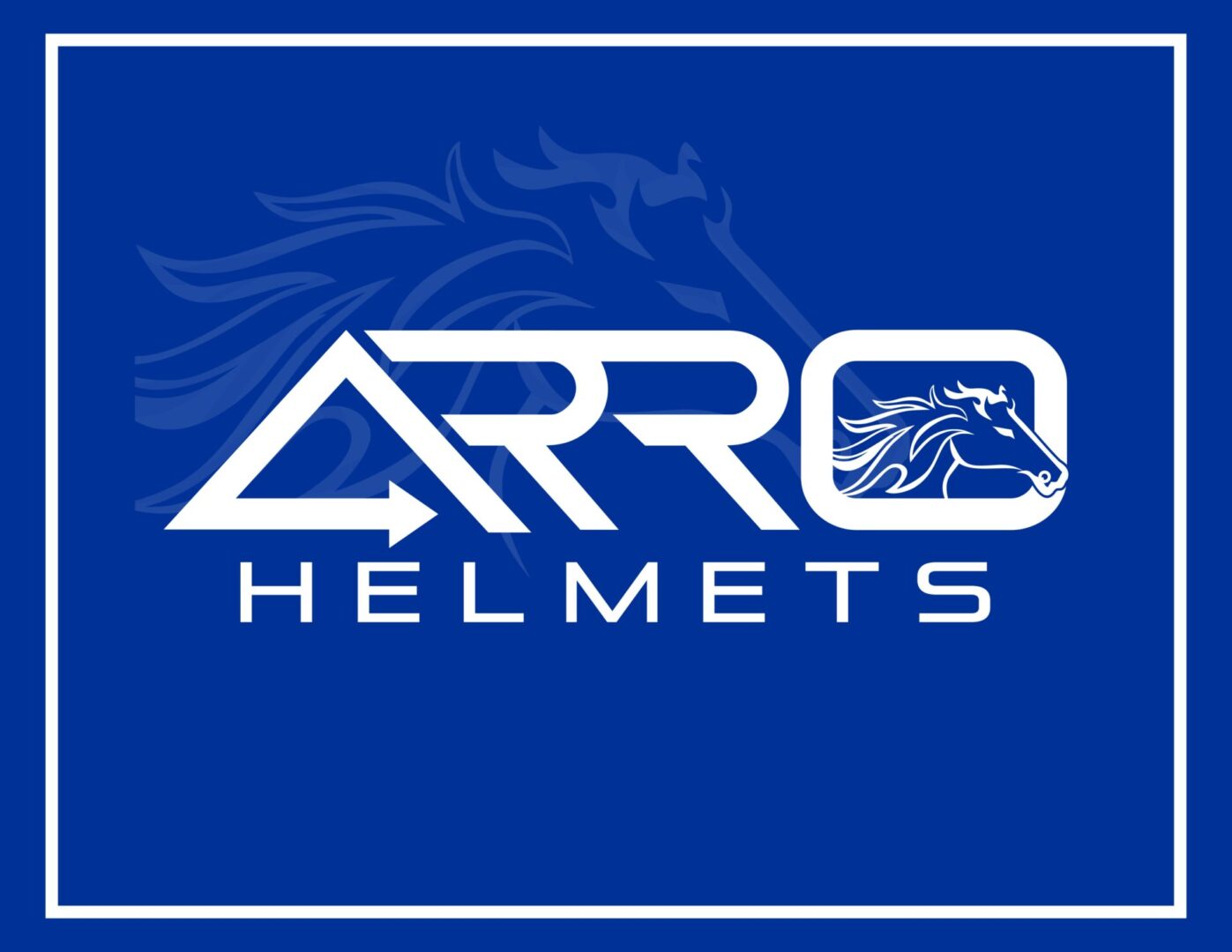Blue Arro Helmets logo with horse design.